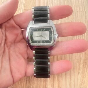 Lucien Piccard ladies rectangular black and silver tone dress watch NEW BATTERY